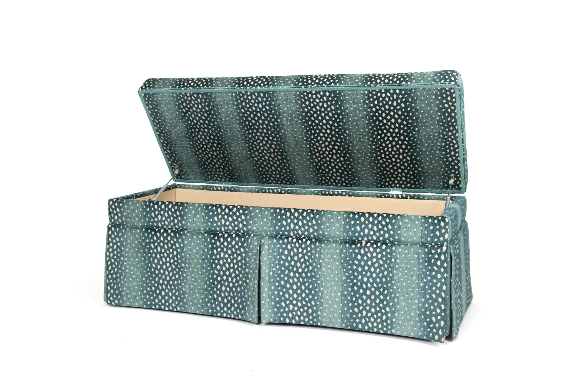 Skirted Storage Bench after upholstery work