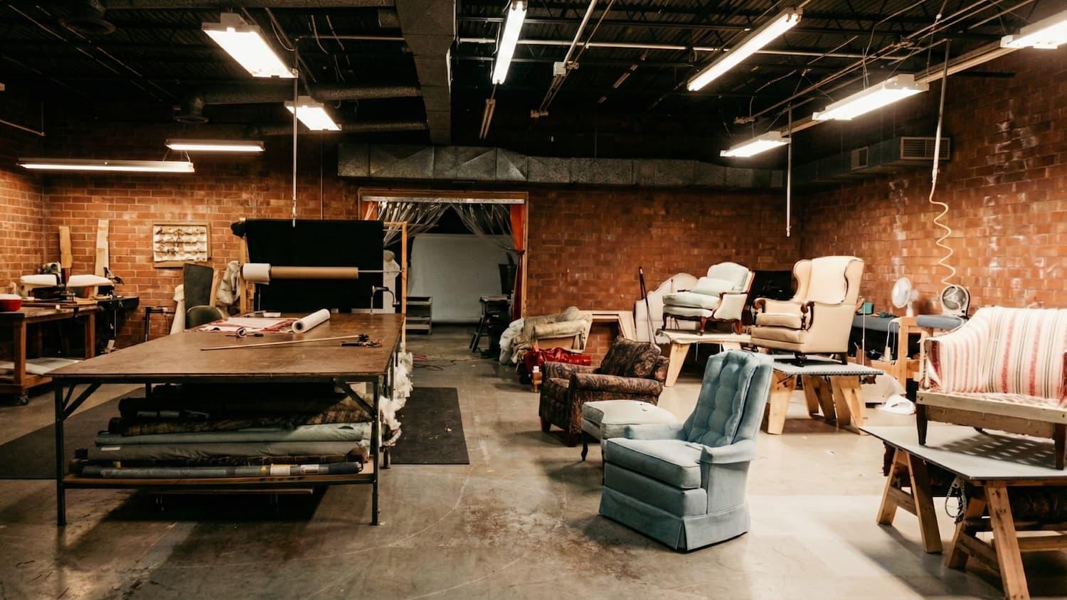 Inside Seabolt Upholstery workshop